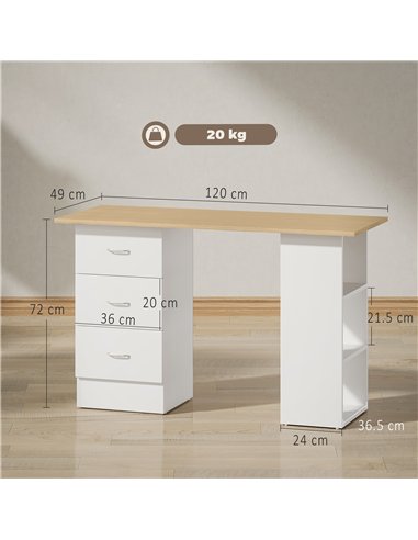 HOMCOM Computer Desk, Home Office Desk, Writing Table, PC Workstation with 3 Storage Shelves and 3 Drawers for Working, Study, 1