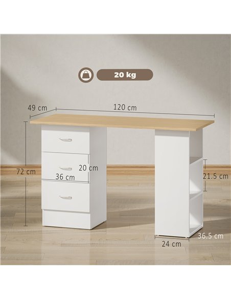 HOMCOM Computer Desk, Home Office Desk, Writing Table, PC Workstation with 3 Storage Shelves and 3 Drawers for Working, Study, 1