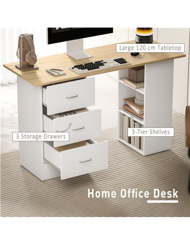 HOMCOM Computer Desk, Home Office Desk, Writing Table, PC Workstation with 3 Storage Shelves and 3 Drawers for Working, Study, 1