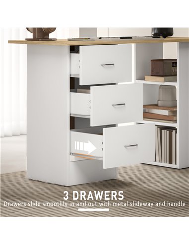 HOMCOM Computer Desk, Home Office Desk, Writing Table, PC Workstation with 3 Storage Shelves and 3 Drawers for Working, Study, 1