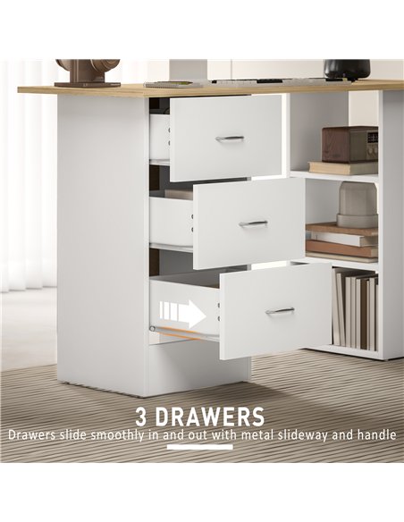 HOMCOM Computer Desk, Home Office Desk, Writing Table, PC Workstation with 3 Storage Shelves and 3 Drawers for Working, Study, 1