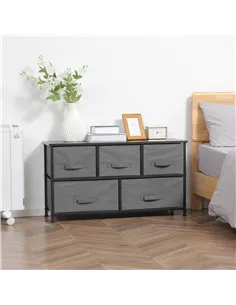 HOMCOM Chest of Five Fabric Drawers - Grey 2