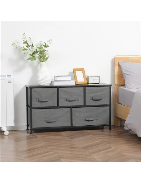 HOMCOM Chest of Five Fabric Drawers - Grey