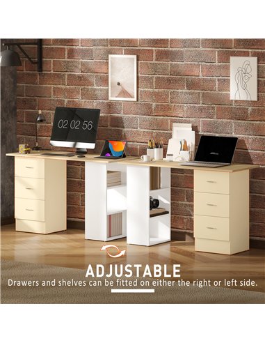 HOMCOM Computer Desk, Home Office Desk, Writing Table, PC Workstation with 3 Storage Shelves and 3 Drawers for Working, Study, 1