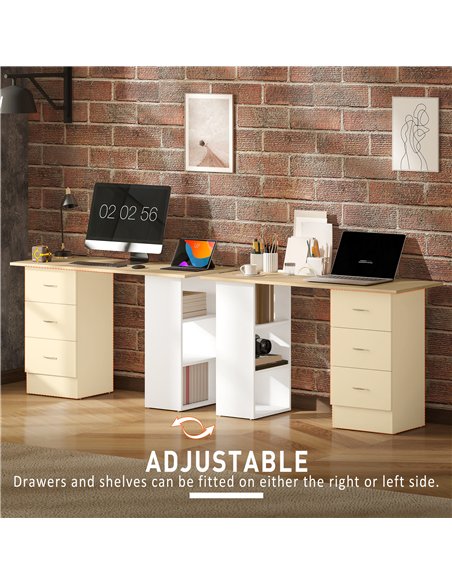 HOMCOM Computer Desk, Home Office Desk, Writing Table, PC Workstation with 3 Storage Shelves and 3 Drawers for Working, Study, 1