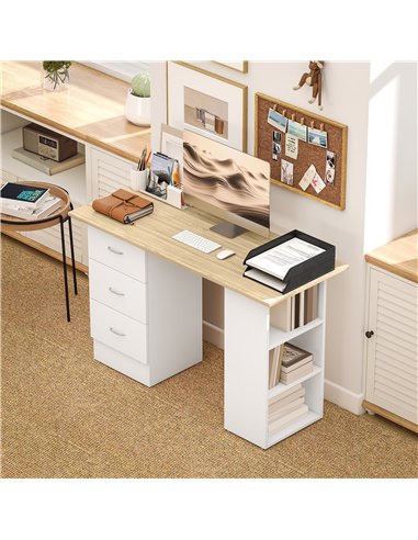 HOMCOM Computer Desk, Home Office Desk, Writing Table, PC Workstation with 3 Storage Shelves and 3 Drawers for Working, Study, 1