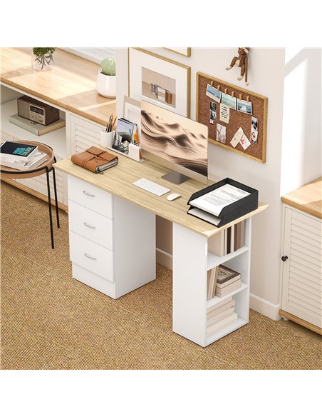 HOMCOM Computer Desk, Home Office Desk, Writing Table, PC Workstation with 3 Storage Shelves and 3 Drawers for Working, Study, 1