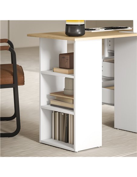 HOMCOM Computer Desk, Home Office Desk, Writing Table, PC Workstation with 3 Storage Shelves and 3 Drawers for Working, Study, 1