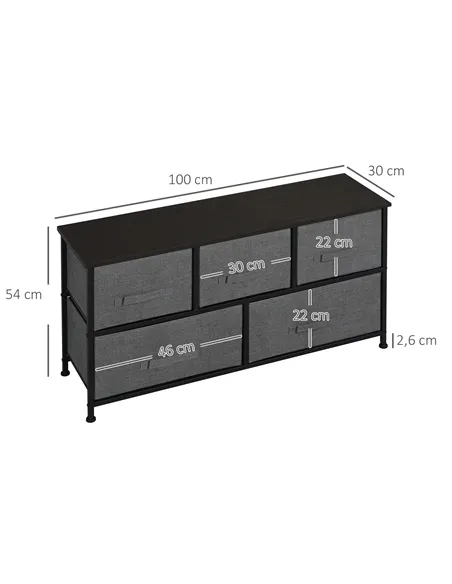 HOMCOM Chest of Five Fabric Drawers - Grey