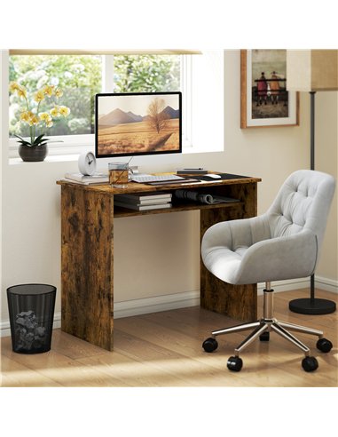 HOMCOM Boxy Work Desk, with Shelf - Wood-Effect