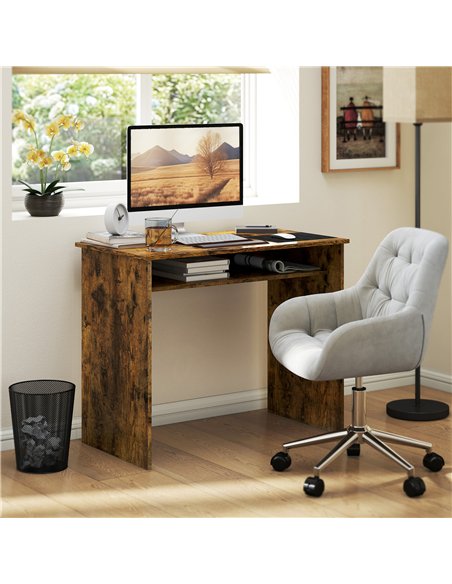 HOMCOM Boxy Work Desk, with Shelf - Wood-Effect