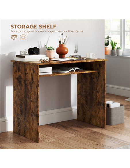 HOMCOM Boxy Work Desk, with Shelf - Wood-Effect
