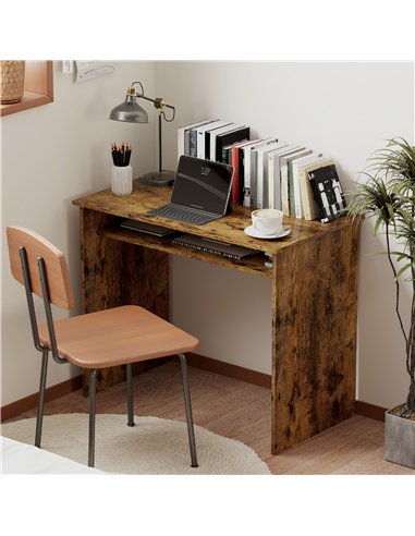 HOMCOM Boxy Work Desk, with Shelf - Wood-Effect