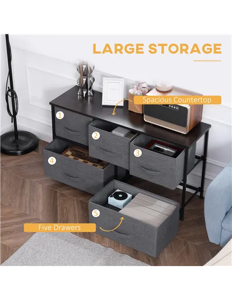 HOMCOM Chest of Five Fabric Drawers - Grey