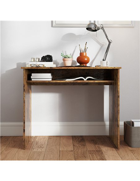 HOMCOM Boxy Work Desk, with Shelf - Wood-Effect