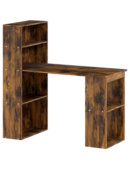 HOMCOM 120cm Computer Desk, Wooden PC Laptop Table with 6-Tier Storage Bookshelves, Home Office Working Study Desk, Writing Work