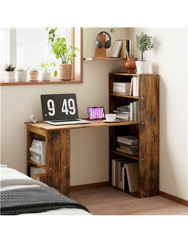 HOMCOM 120cm Computer Desk, Wooden PC Laptop Table with 6-Tier Storage Bookshelves, Home Office Working Study Desk, Writing Work