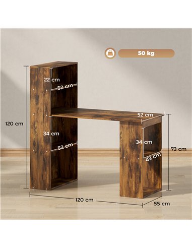 HOMCOM 120cm Computer Desk, Wooden PC Laptop Table with 6-Tier Storage Bookshelves, Home Office Working Study Desk, Writing Work