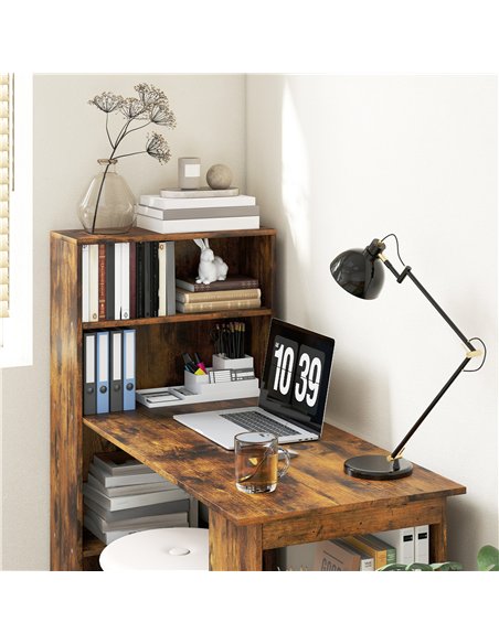 HOMCOM 120cm Computer Desk, Wooden PC Laptop Table with 6-Tier Storage Bookshelves, Home Office Working Study Desk, Writing Work