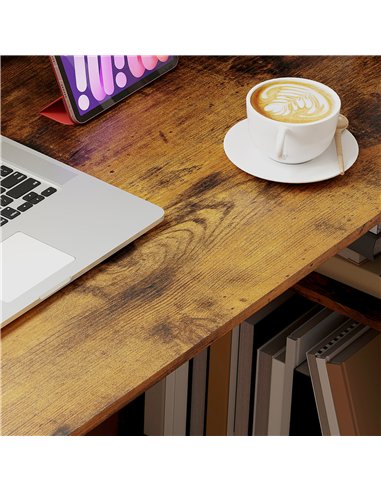 HOMCOM 120cm Computer Desk, Wooden PC Laptop Table with 6-Tier Storage Bookshelves, Home Office Working Study Desk, Writing Work