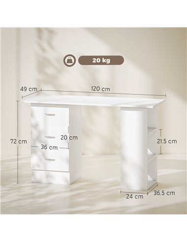HOMCOM Computer Desk, Home Office Desk, Writing Table, PC Workstation with 3 Storage Shelves and 3 Drawers for Working, Study, 1