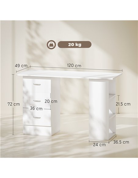 HOMCOM Computer Desk, Home Office Desk, Writing Table, PC Workstation with 3 Storage Shelves and 3 Drawers for Working, Study, 1