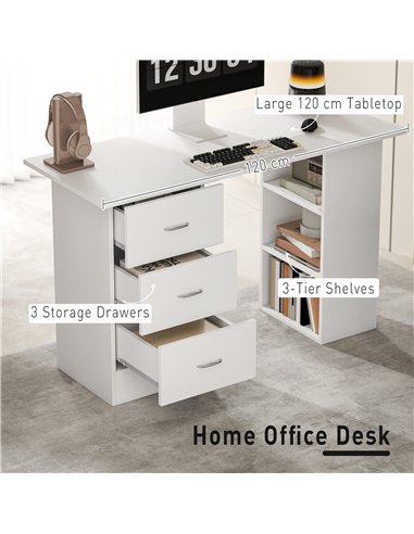 HOMCOM Computer Desk, Home Office Desk, Writing Table, PC Workstation with 3 Storage Shelves and 3 Drawers for Working, Study, 1