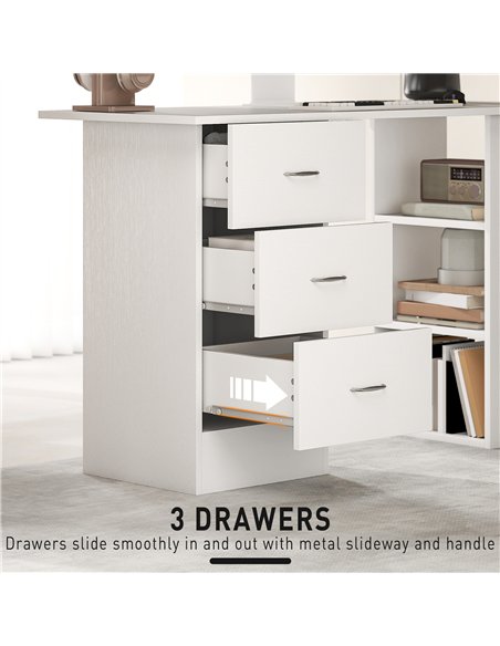 HOMCOM Computer Desk, Home Office Desk, Writing Table, PC Workstation with 3 Storage Shelves and 3 Drawers for Working, Study, 1