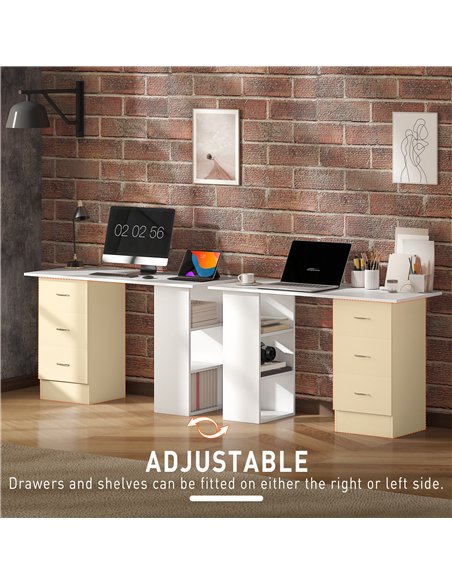 HOMCOM Computer Desk, Home Office Desk, Writing Table, PC Workstation with 3 Storage Shelves and 3 Drawers for Working, Study, 1