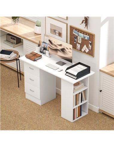 HOMCOM Computer Desk, Home Office Desk, Writing Table, PC Workstation with 3 Storage Shelves and 3 Drawers for Working, Study, 1