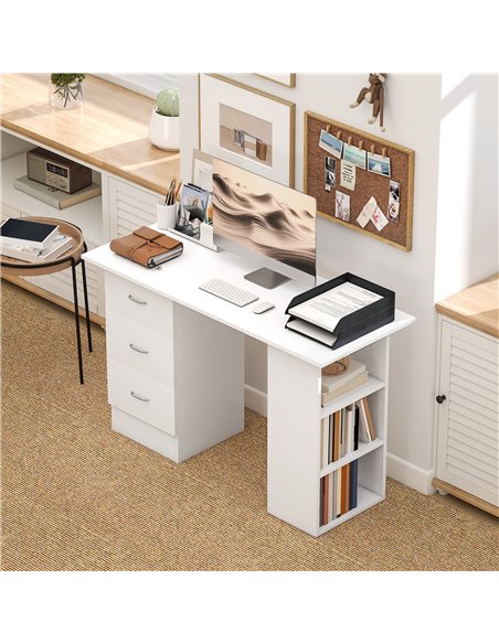 HOMCOM Computer Desk, Home Office Desk, Writing Table, PC Workstation with 3 Storage Shelves and 3 Drawers for Working, Study, 1