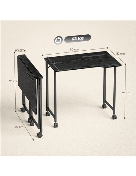 HOMCOM Folding Small Desk on Wheels - Black Wood Effect