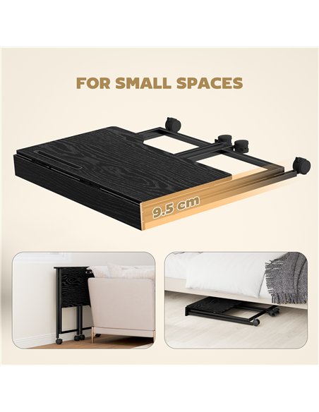 HOMCOM Folding Small Desk on Wheels - Black Wood Effect