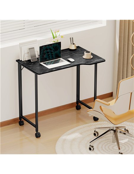 HOMCOM Folding Small Desk on Wheels - Black Wood Effect