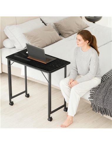 HOMCOM Folding Small Desk on Wheels - Black Wood Effect
