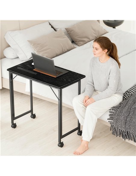 HOMCOM Folding Small Desk on Wheels - Black Wood Effect