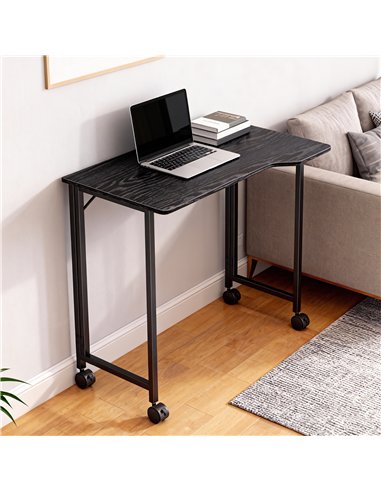 HOMCOM Folding Small Desk on Wheels - Black Wood Effect