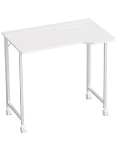 HOMCOM Small Folding Desk, with Wheels - White Wood-Effect