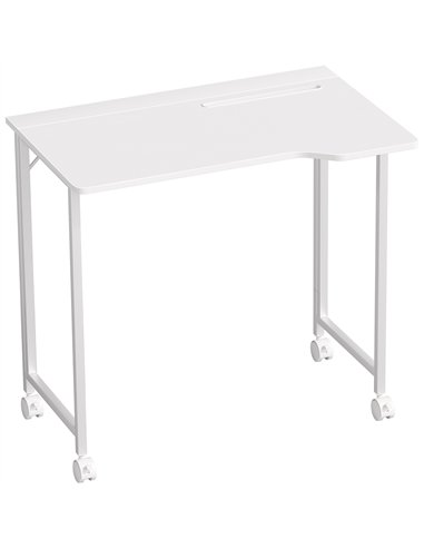 HOMCOM Small Folding Desk, with Wheels - White Wood-Effect