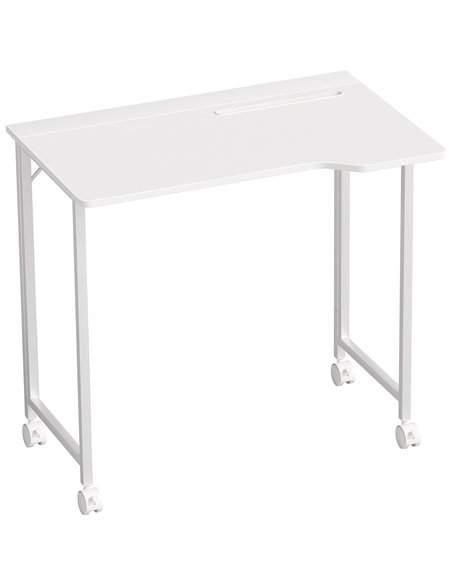 HOMCOM Small Folding Desk, with Wheels - White Wood-Effect