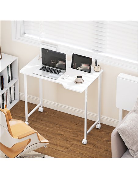 HOMCOM Small Folding Desk, with Wheels - White Wood-Effect