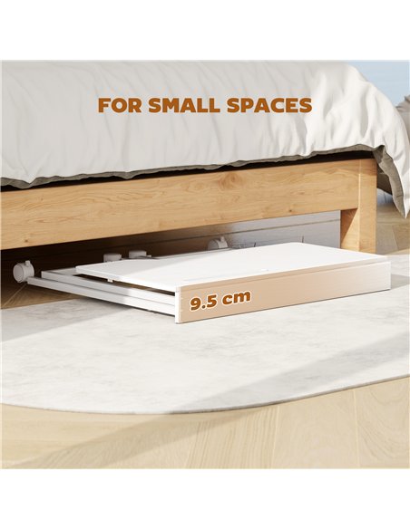 HOMCOM Small Folding Desk, with Wheels - White Wood-Effect