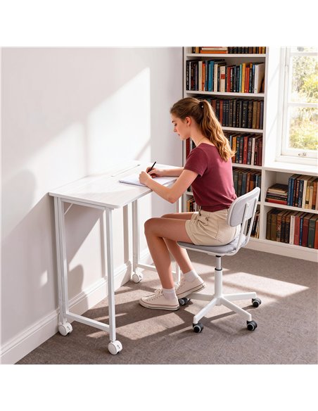 HOMCOM Small Folding Desk, with Wheels - White Wood-Effect