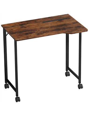HOMCOM Folding Small Desk on Wheels - Rustic Brown