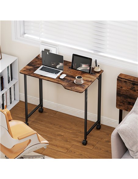 HOMCOM Folding Small Desk on Wheels - Rustic Brown
