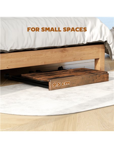 HOMCOM Folding Small Desk on Wheels - Rustic Brown