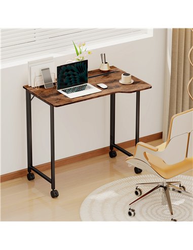 HOMCOM Folding Small Desk on Wheels - Rustic Brown