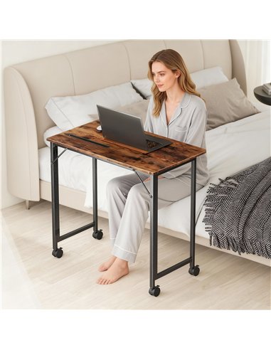 HOMCOM Folding Small Desk on Wheels - Rustic Brown