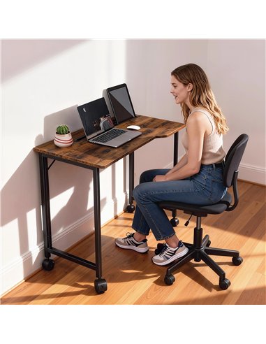 HOMCOM Folding Small Desk on Wheels - Rustic Brown