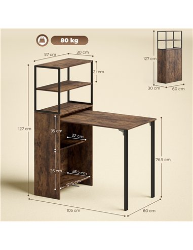 HOMCOM Folding Shelf and Work Table - Brown/Black